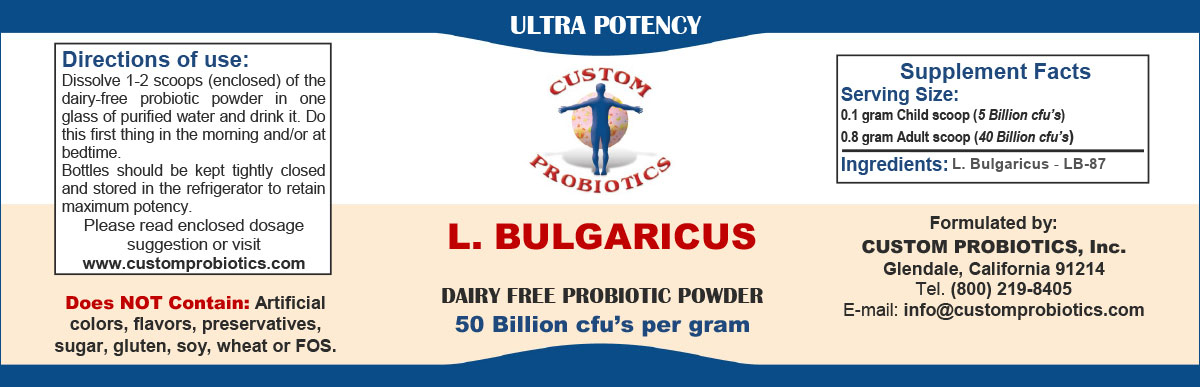 L. Bulgaricus Probiotic Powder Label