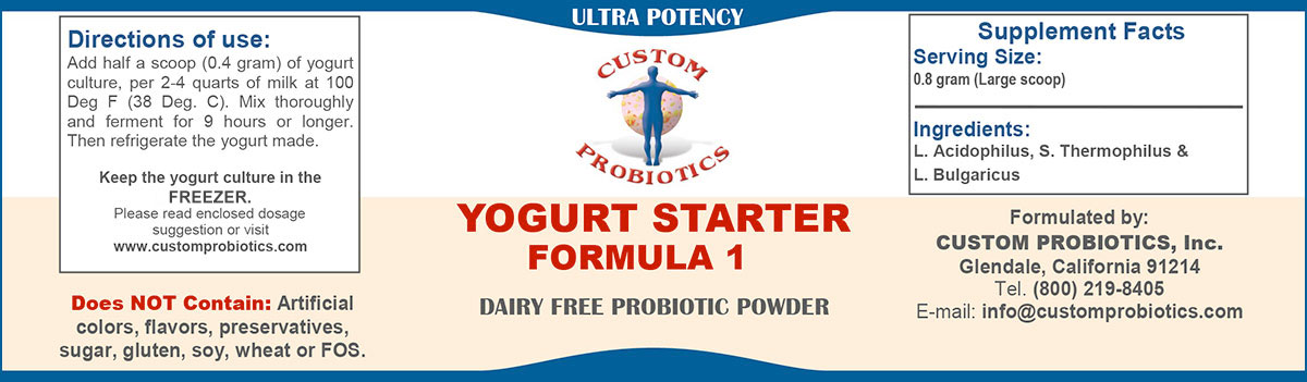 Yogurt Starter Formula 1 Label